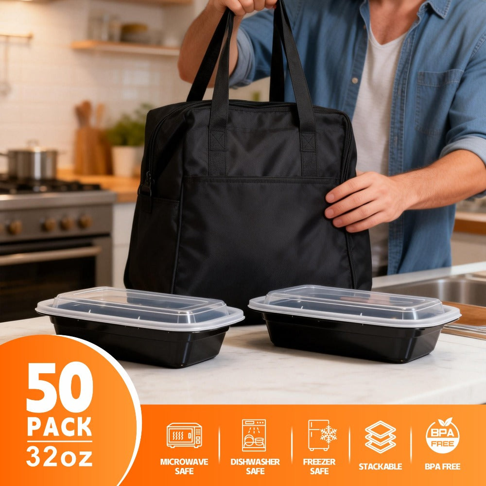 Food Storage Containers 50-Container Meal Prep Set with 50 Lids, 32 oz or 38 oz Capacity Options