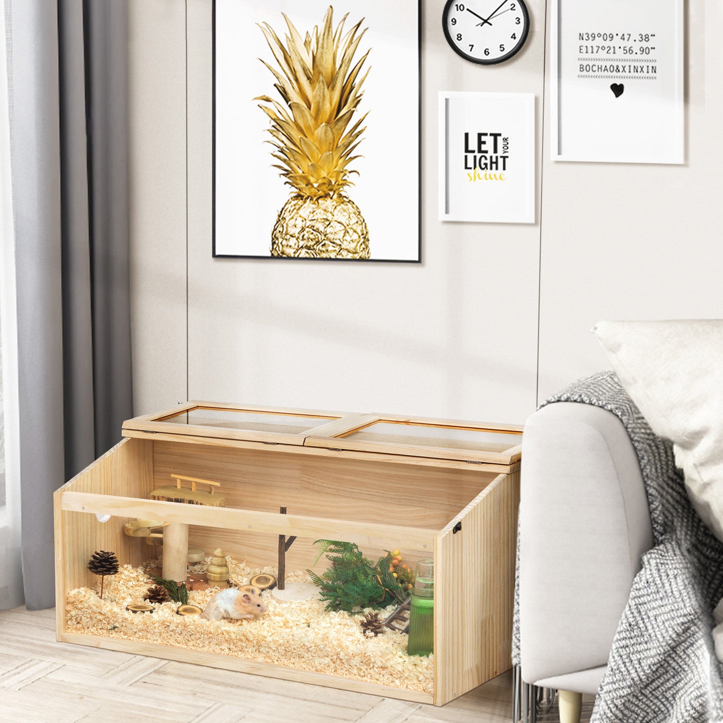 Large Hamster Cage Wooden Enclosure – 32"L x 16"W x 16"H with Acrylic Window & Openable Top | Small Animal Habitat for Guinea Pig
