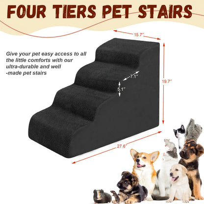 Dog Stairs for High Beds & Sofas – 2/3/4 Step Memory Foam Pet Steps with Non-Slip Bottom, Washable Cover & Textured Surface