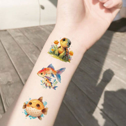 Ocean Animals Temporary Tattoo Stickers 12 Sheets 48 Designs Underwater Sea Creatures Cartoon Vibrant Body