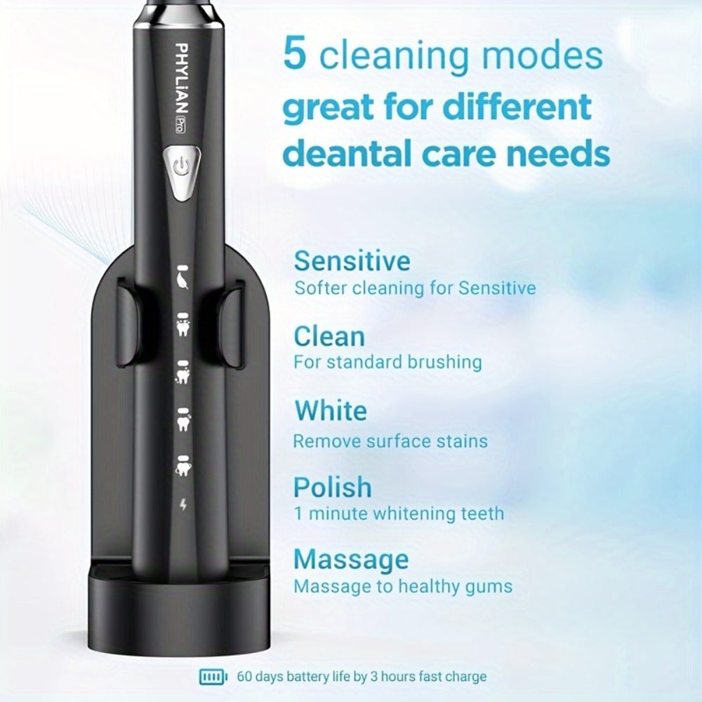 H7 Sonic Electric Toothbrush Kit in Pink, Black or Purple with Six Brush Heads and Travel Case