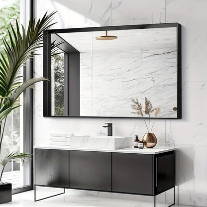Rectangular Metal-Frame Bathroom Mirror in Black, Gold or Silver with Six Sizes and Dual Orientation