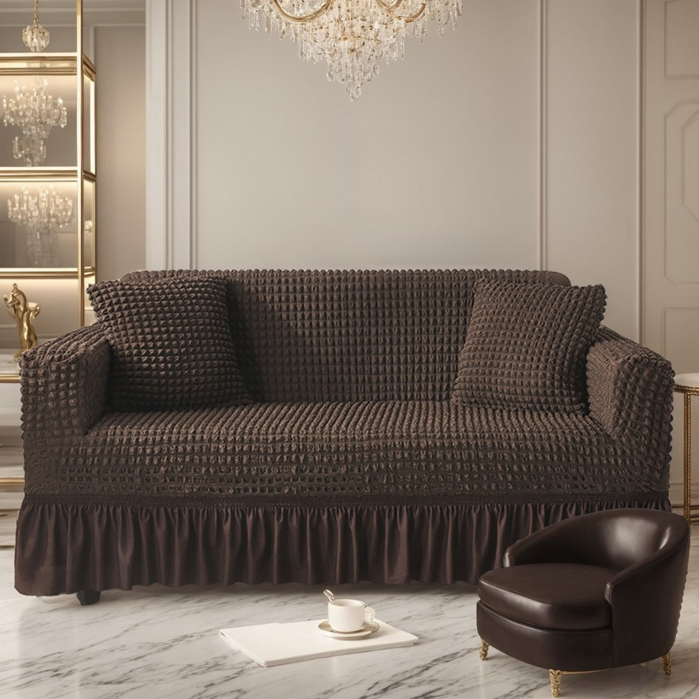 Sofa Cover High-Elasticity Seersucker Skirt Slipcover with Drawstring for 1 to 4-Seater Sofas in Eight Colors