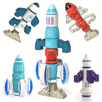 Magnetic Robot Building Toy for Kids Ages 3-5, 33-Piece STEM Stacking Playset with Storage Box, Rocket Robot & Monster Styles
