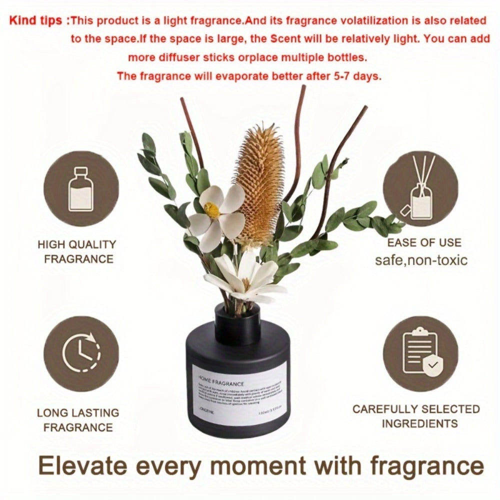 Reed Diffuser with Real Flowers & Essential Oil - Home Fragrance Scent Sticks for Bedroom Bathroom Living Room