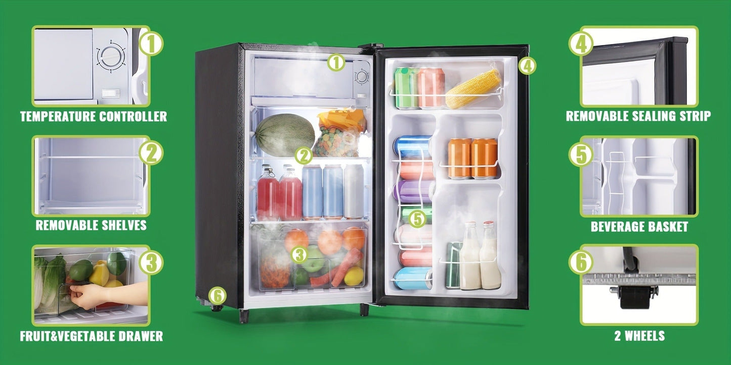 Compact Refrigerator, 3.2 Cu Ft Single Door Mini Fridge with 4-Layer Storage, Removable Shelves, Crisper Drawer & Adjustable Temperature