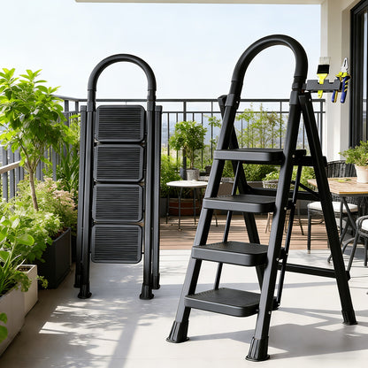 Folding Step Stool Ladder Steel with Anti-Slip Wide Treads & Handrails, Safety Lock, Portable Multi-Step Ladder for Home