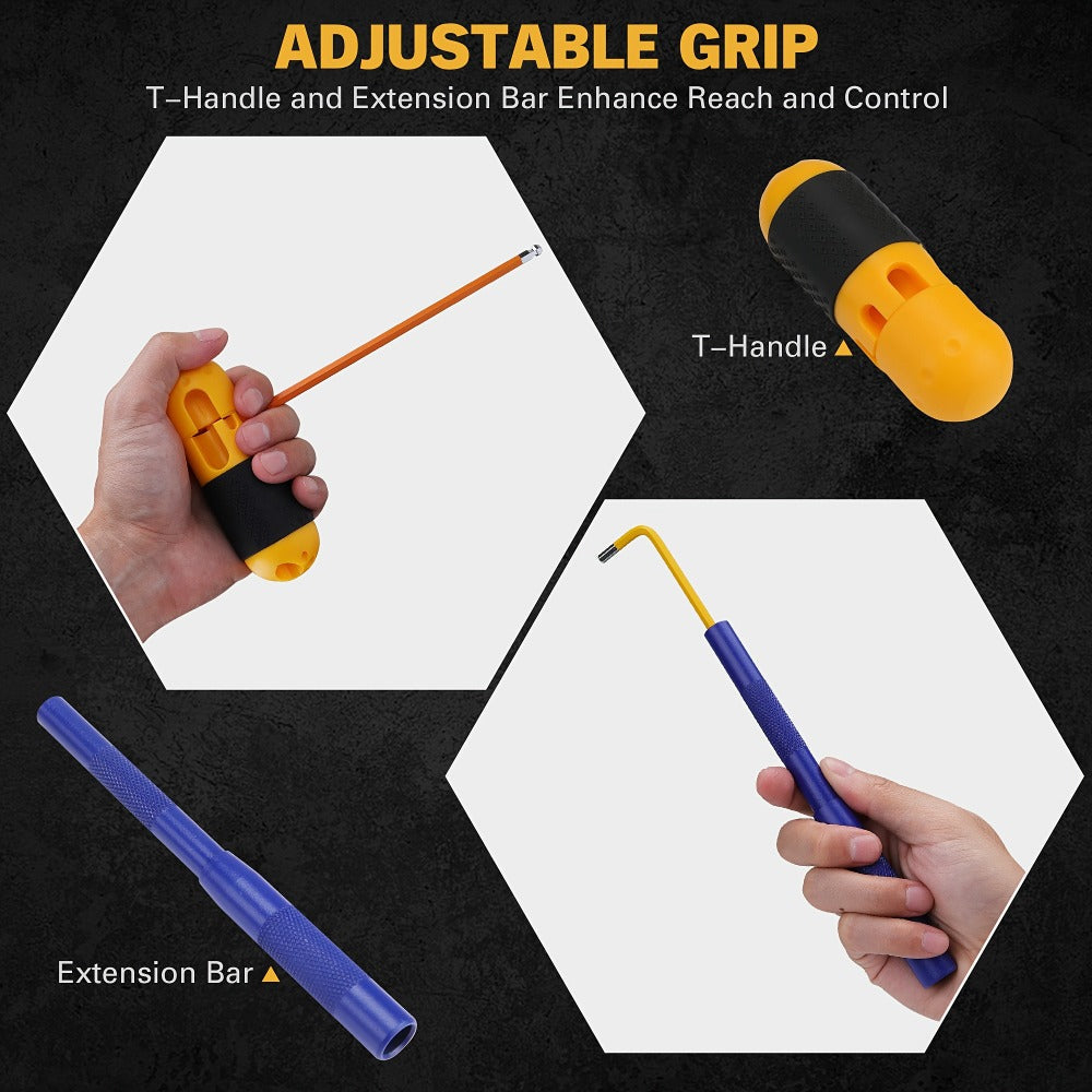 Allen Wrench Set Ball End Hex Key – SAE & Metric Color-Coded with T-Handle & Torx Keys Chrome Vanadium Steel for Bicycle Repair Auto DIY