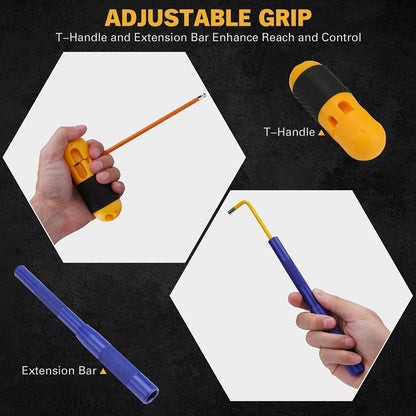 Allen Wrench Set Ball End Hex Key – SAE & Metric Color-Coded with T-Handle & Torx Keys Chrome Vanadium Steel for Bicycle Repair Auto DIY