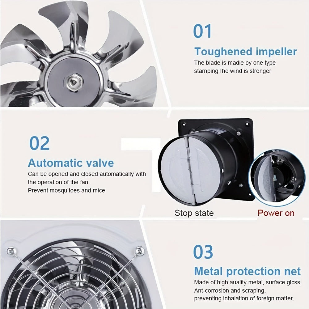 Exhaust Fan 8 Inch Wall Mount Ventilation Fan, 40W Pure Copper Motor, Backdraft Damper, Metal Fume Extractor with Switch for Kitchen