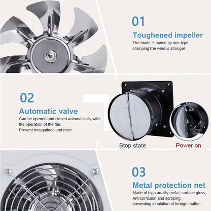 Exhaust Fan 8 Inch Wall Mount Ventilation Fan, 40W Pure Copper Motor, Backdraft Damper, Metal Fume Extractor with Switch for Kitchen