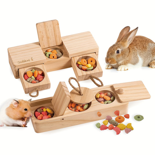 Rabbit Enrichment Toy Wooden Interactive Treat Dispenser – Sniff N’ Snack Puzzle Box for Bunnies, Hamsters & Guinea Pigs | Boredom Buster