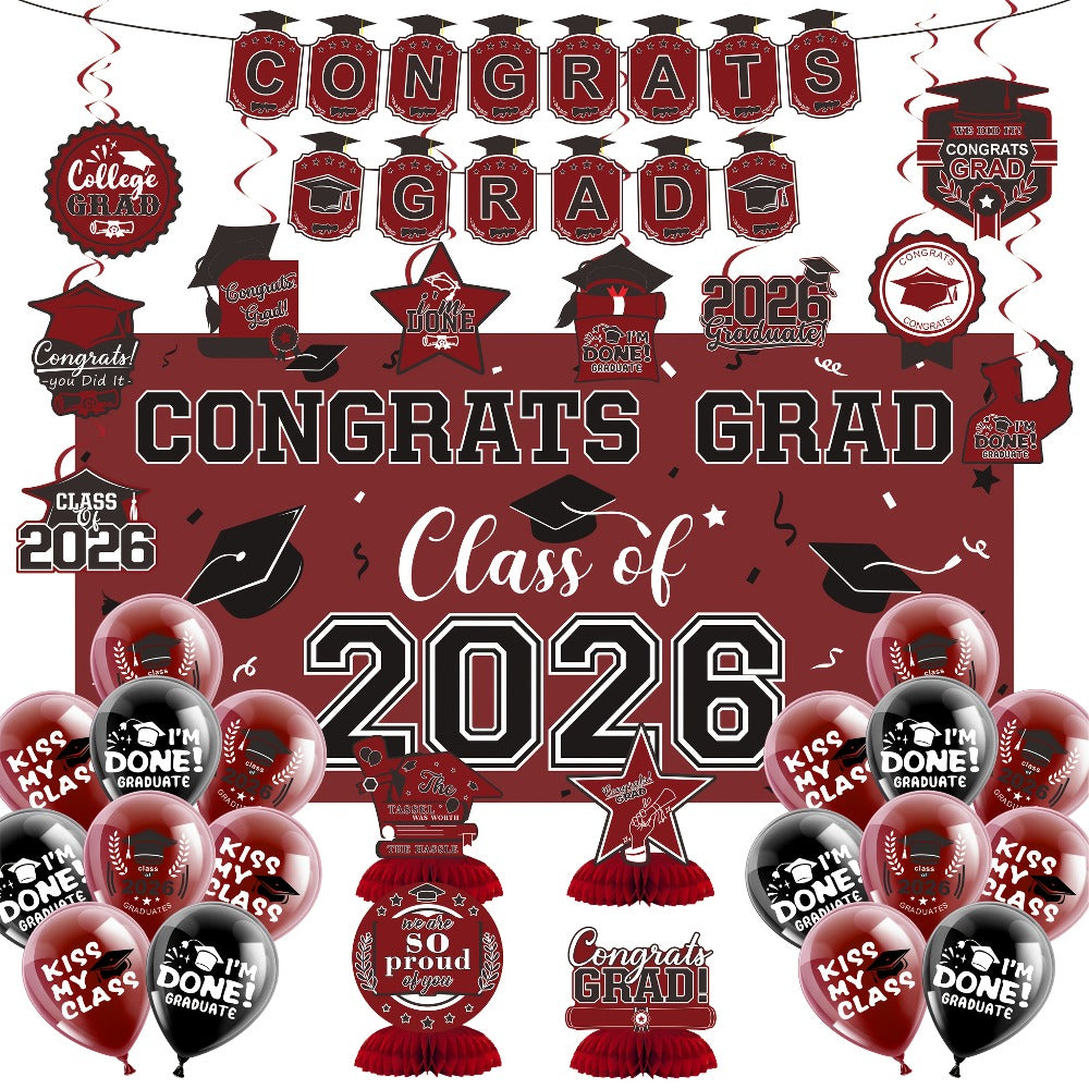 Class of 2026 Graduation Decoration Set with Letter Banner, Hanging Pieces and Six Color Options