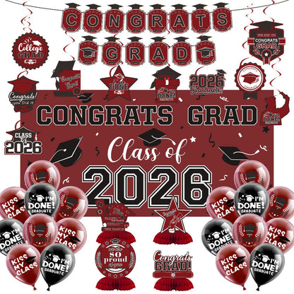 Class of 2026 Graduation Decoration Set with Letter Banner, Hanging Pieces and Six Color Options