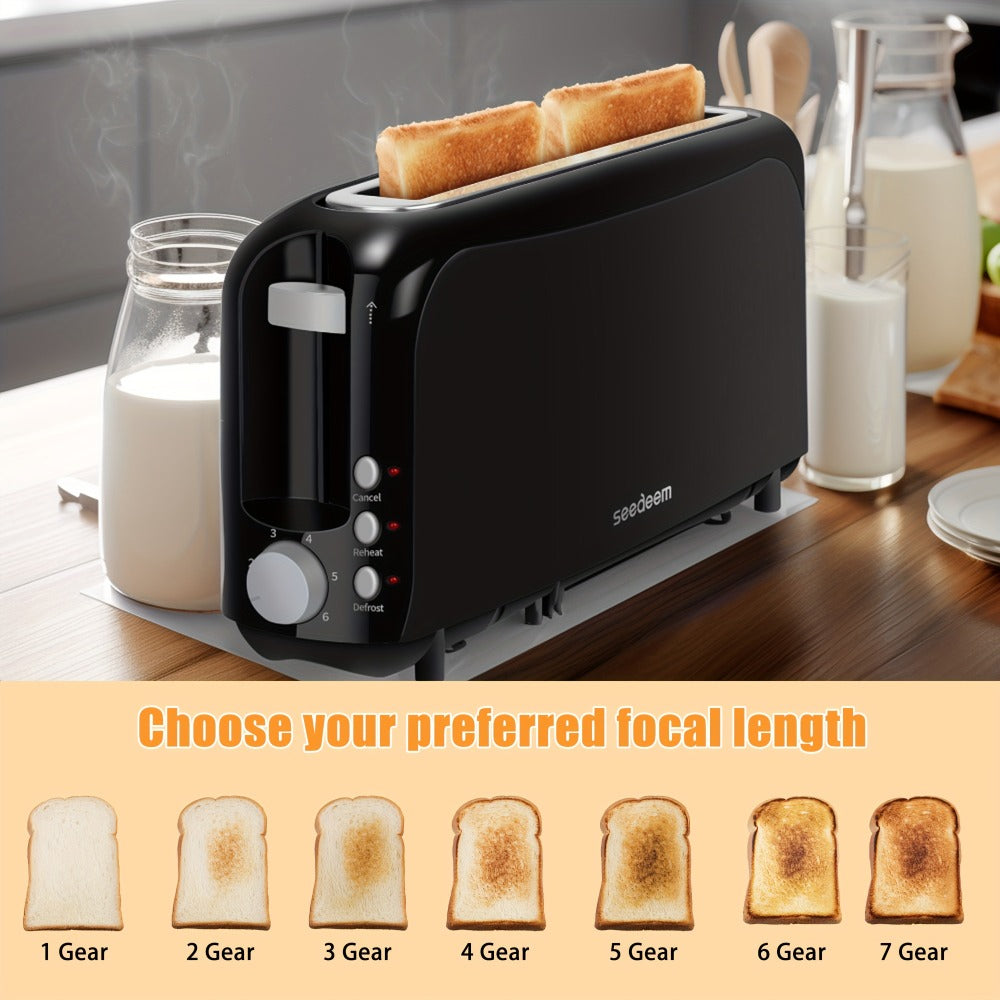 2-Slice Toaster Slim Ultra-Thin Design, 6 Browning Settings, 10" Long Slot, Reheat & Defrost Functions