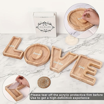 Alphabet Wooden Money Bank for Adults A to Z Letter Piggy Bank – Personalized Coin Bank Home Decor Craft Art Decoration