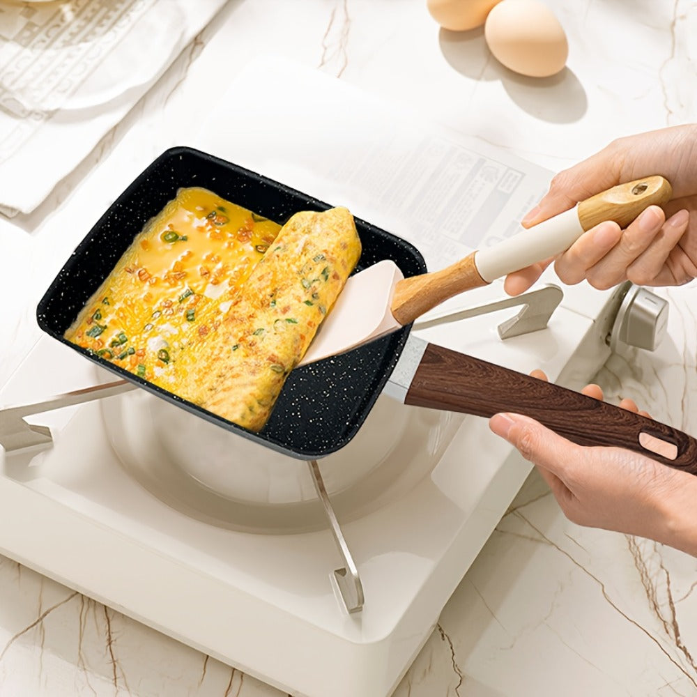 Tamagoyaki Pan Japanese Nonstick Rectangular Egg Pan for Omelettes & Rolls – Induction Halogen Compatible Dishwasher Safe Wooden or Plastic