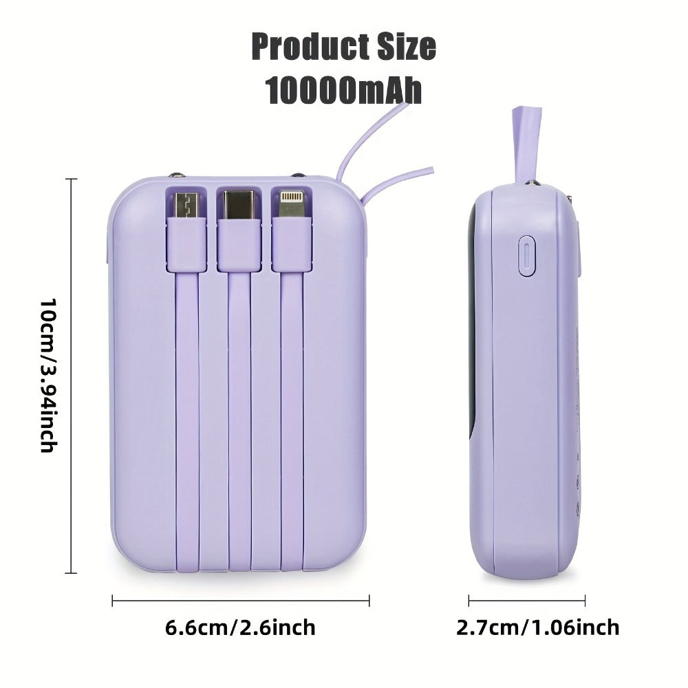 10000mAh Mini Power Bank 4 Built-In Cables Ultra-Bright LED Digital Display for an Everyday Personal Care Routine