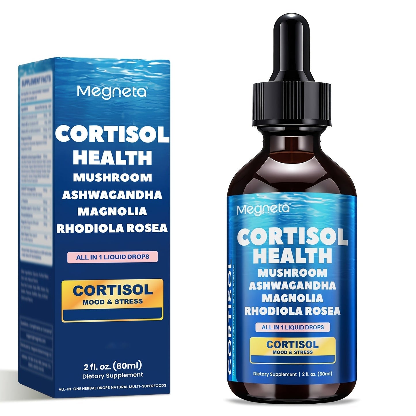 Cortisol Balance Liquid Drops for Stress & Cortisol Belly, KSM-66 Ashwagandha, Magnesium Glycinate & L-Theanine Sublingual Supplement
