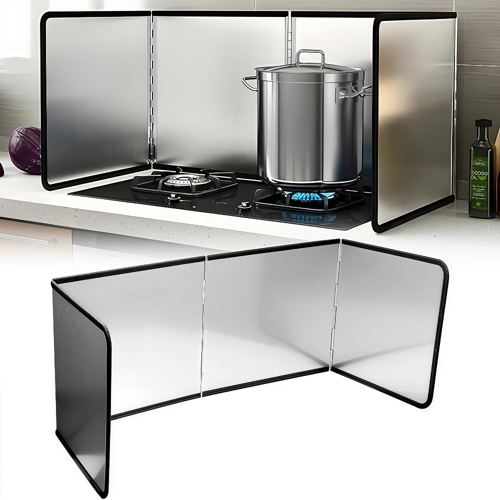 Stainless Steel Splatter Screen 4-Sided Foldable Stovetop Grease Guard – 31.5" Oil Splash Shield for Frying Pan