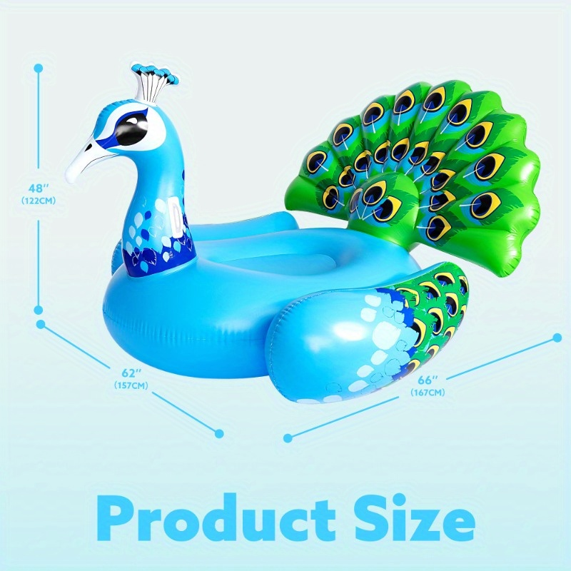 Pool Float Peacock-Shaped Two-Person Raft, 66 x 62 x 48 Inches, 0.30mm PVC and 400lb Listed Capacity