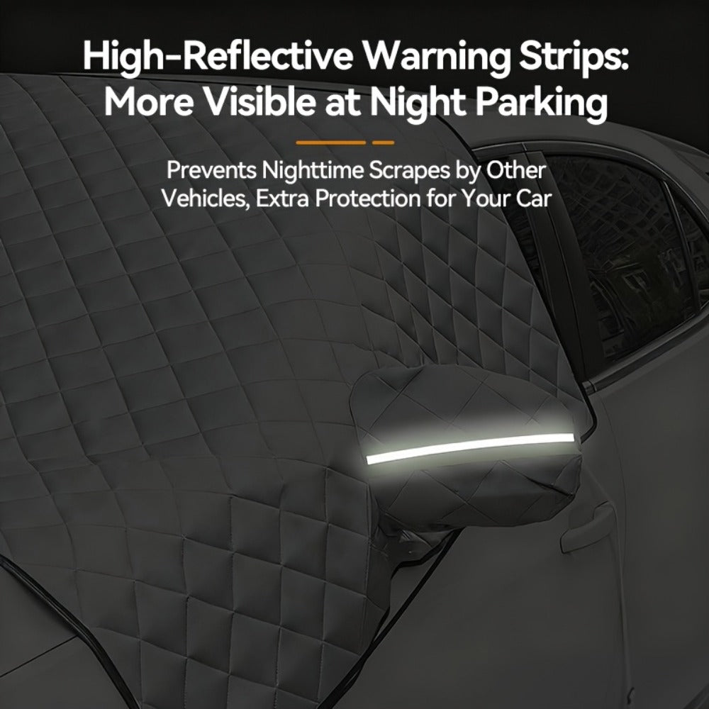 Magnetic Car Sunshade Cover Universal Fit – UV Blocking Heat Insulating Snow Wind Leaf Proof with Reflective Strips