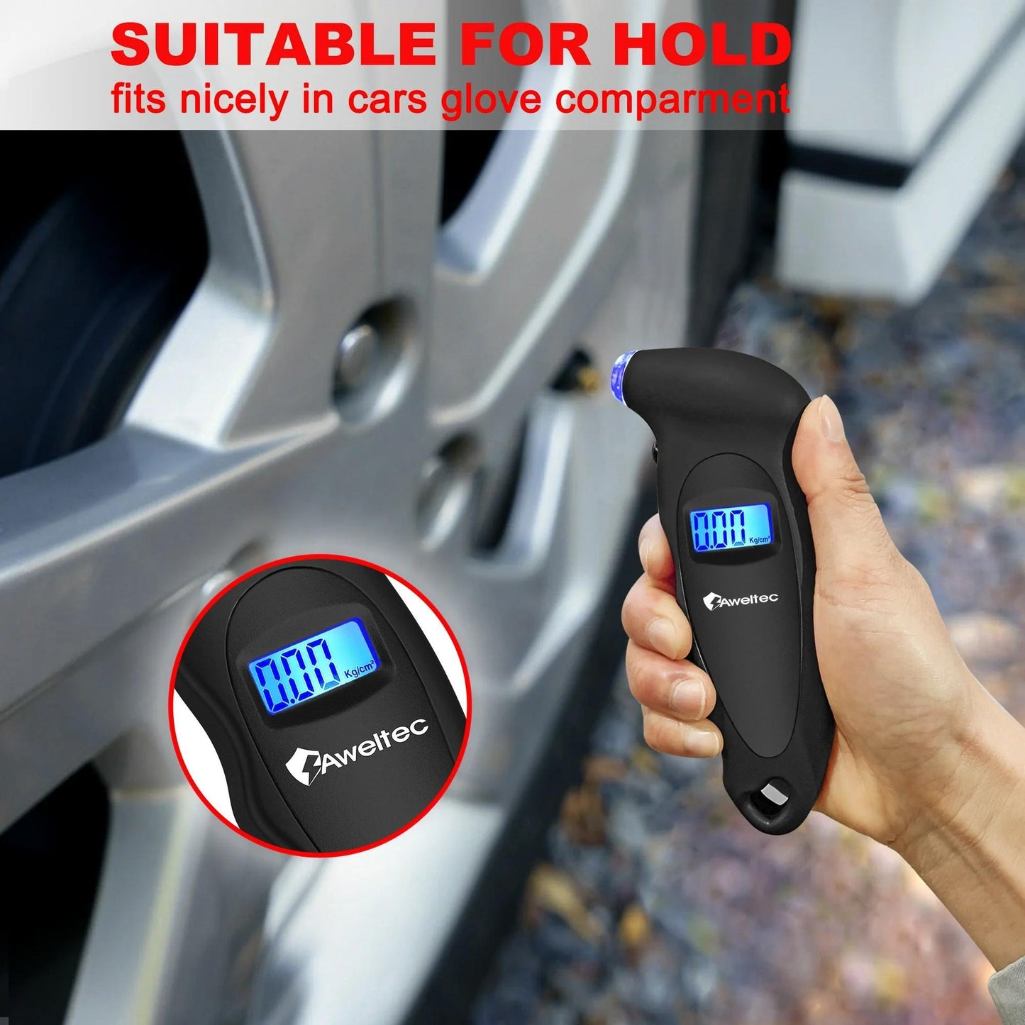 Digital Tire Pressure Gauge 2-Pack 150 PSI – Backlit LCD, 4 Modes PSI/Bar/KPA/Kgf, Non-Slip Grip for Car, Truck, Motorcycle & Bicycle