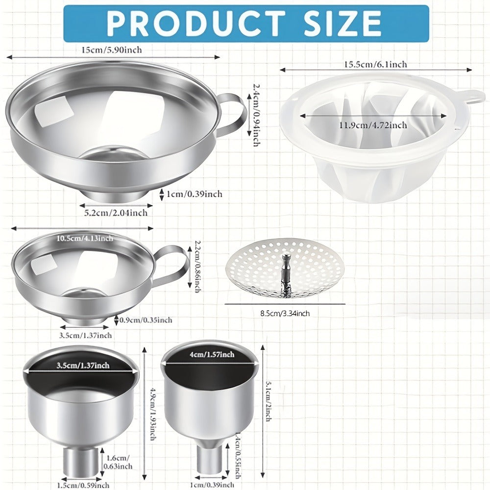 Stainless Steel Funnel Set of 12 Wide Mouth Kitchen Funnels for Mason Jar Canning Liquid Oil Jam Salad Dressing Transferring