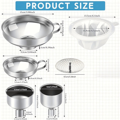 Stainless Steel Funnel Set of 12 Wide Mouth Kitchen Funnels for Mason Jar Canning Liquid Oil Jam Salad Dressing Transferring