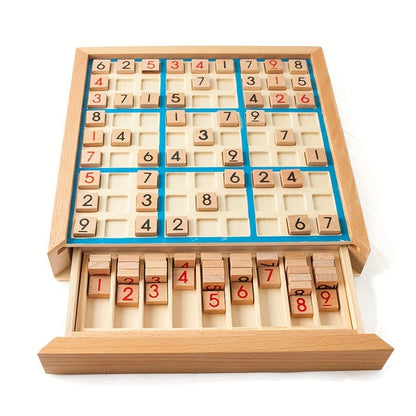 Wooden Sudoku Board Game for Kids & Adults, Logic Brain Teaser Puzzle with Challenge Cards, Number Thinking Educational Family Game