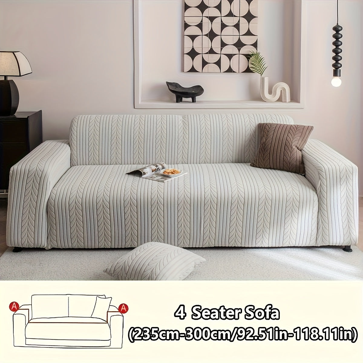 Sofa Cover Zigzag-Texture Fitted Slipcover for 1, 2, 3 or 4-Seater Sofas in Four Neutral Colors