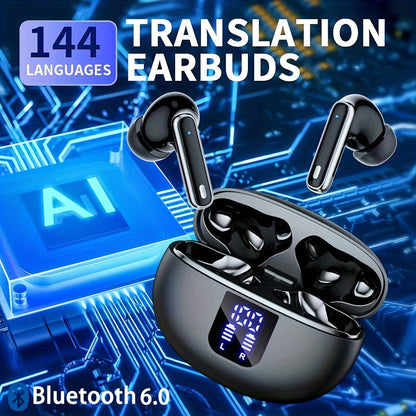 Black or White Stem-Style Translation Earphones with Digital Charging Case and Two Color Options