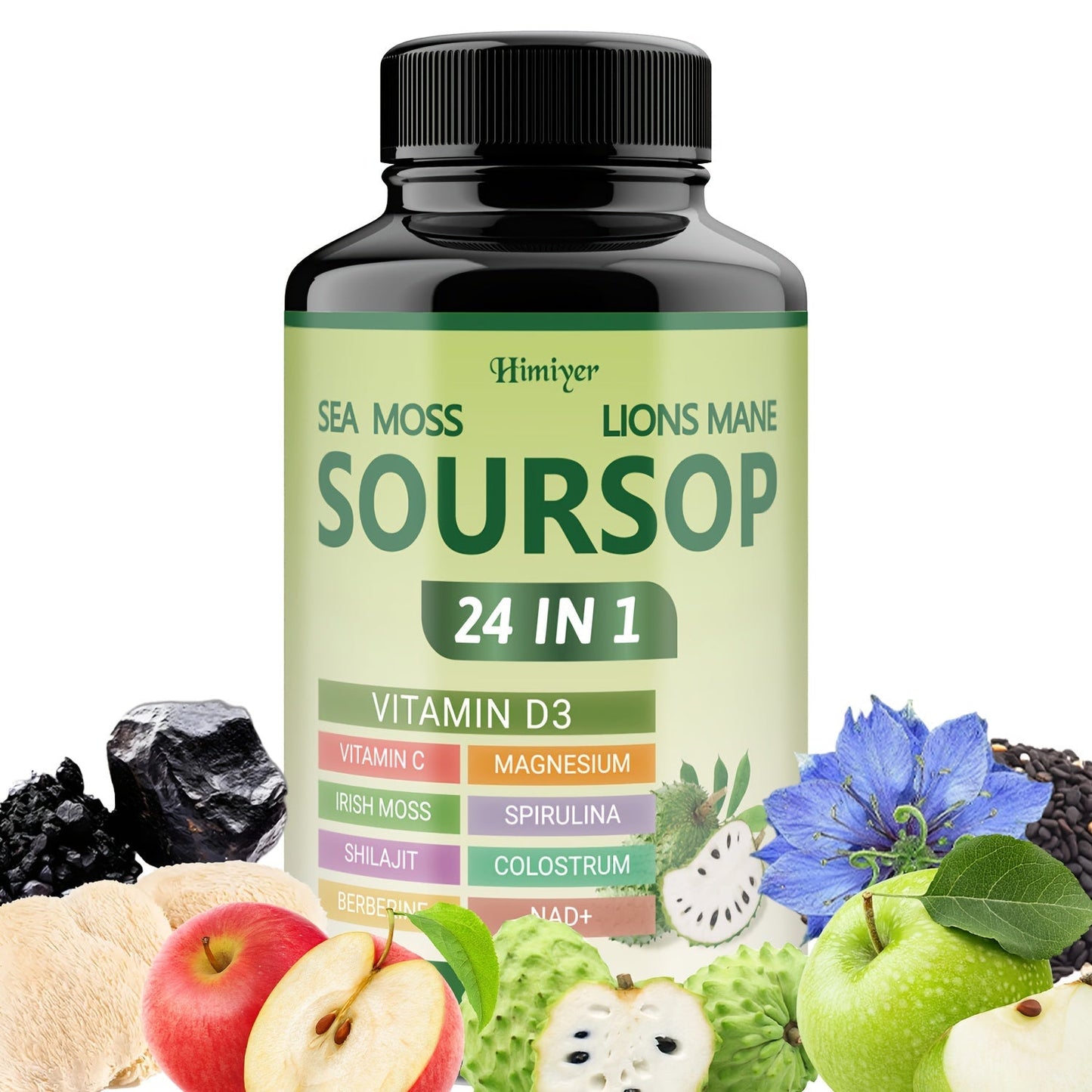 Soursop Capsules Advanced Herbal Supplement with Shilajit, Irish Moss, Berberine & NAD+, Immunity