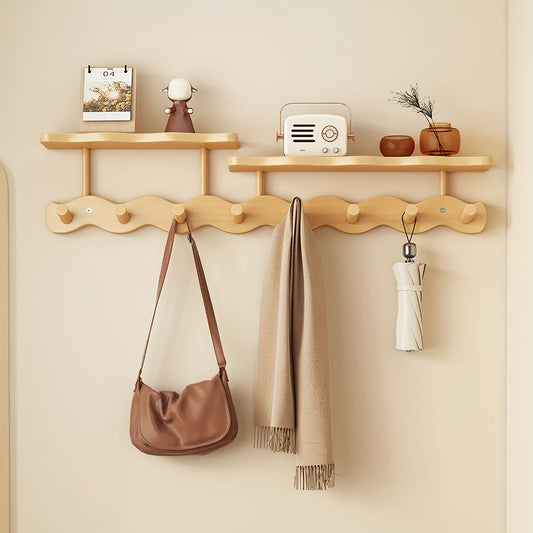 Bamboo Wall Mounted Coat Rack with 8 Hooks, Entryway Coat Hook Rack with Storage Shelf for Entryways, Bedrooms and Living Spaces