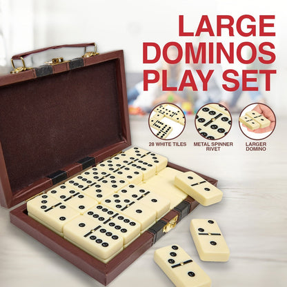Double Six Dominoes Set 28pcs White – Extra Large Classic Domino Game with Gold Spinner & Premium Storage Box