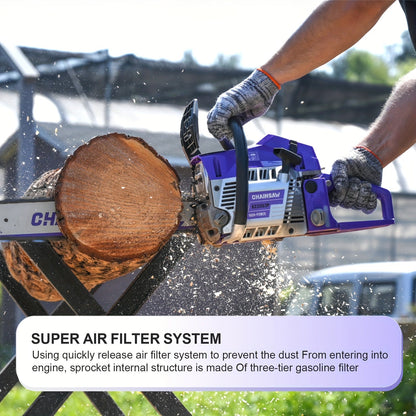 Chainsaw, Gas Powered Forestry Wood Cutting Farm Yard for Garden, Patio and Yard Use, with the Listed Configuration