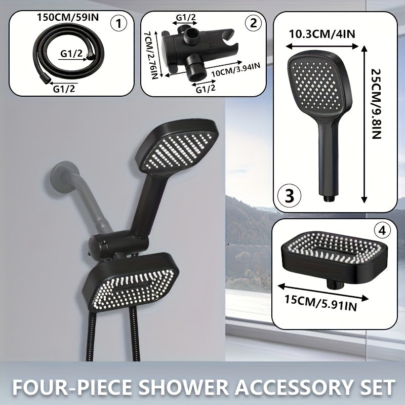 2-in-1 High Pressure Handheld Shower Head Set with Rain Showerhead, Long Hose T-Valve ABS Wall Mount Bathroom Upgrade