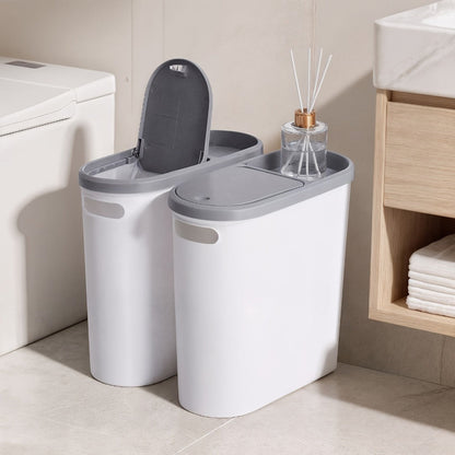 Slim 10L Bathroom Wastebasket with Lid Tray, Built-In Side Handles and Single or Two-Piece Options