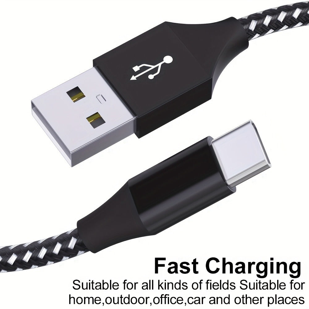 Five-Pack Braided USB-A to USB-C Charging Cables in 3.3, 6.6 and 10 ft Lengths, Black and White
