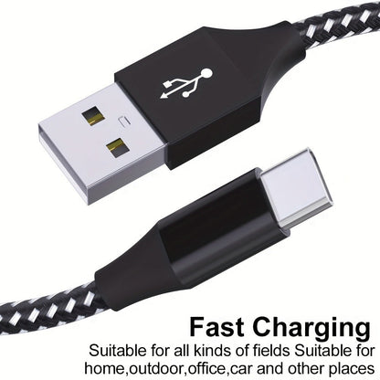 Five-Pack Braided USB-A to USB-C Charging Cables in 3.3, 6.6 and 10 ft Lengths, Black and White