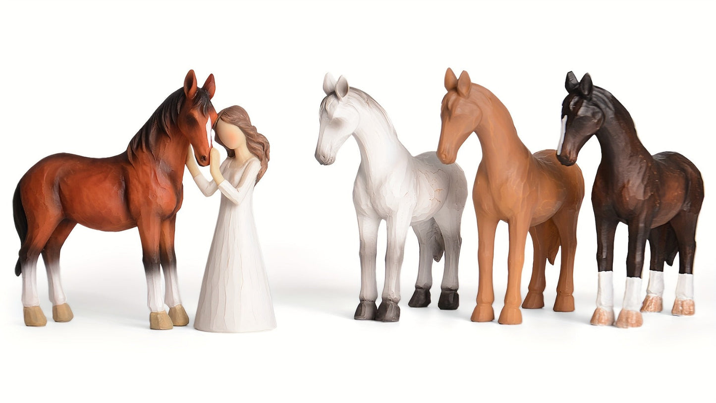 Horse Figurine Gift for Girls Women Hand-Painted Resin Girl with Horse Sculpture Cowgirl Equestrian for Garden, Patio and Yard Use