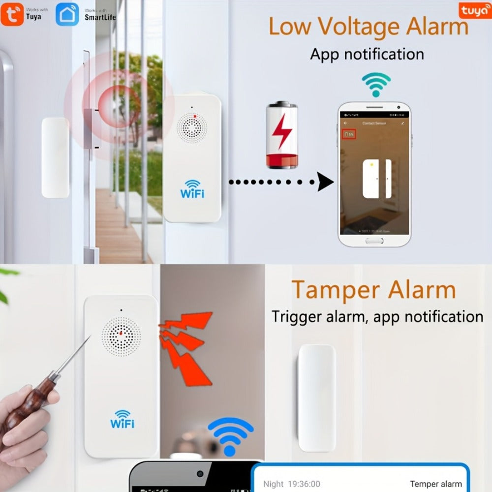 WiFi Door and Window Sensor 4-Pack, Tuya Smart Home Security Alarm System, No Hub Required, App Control