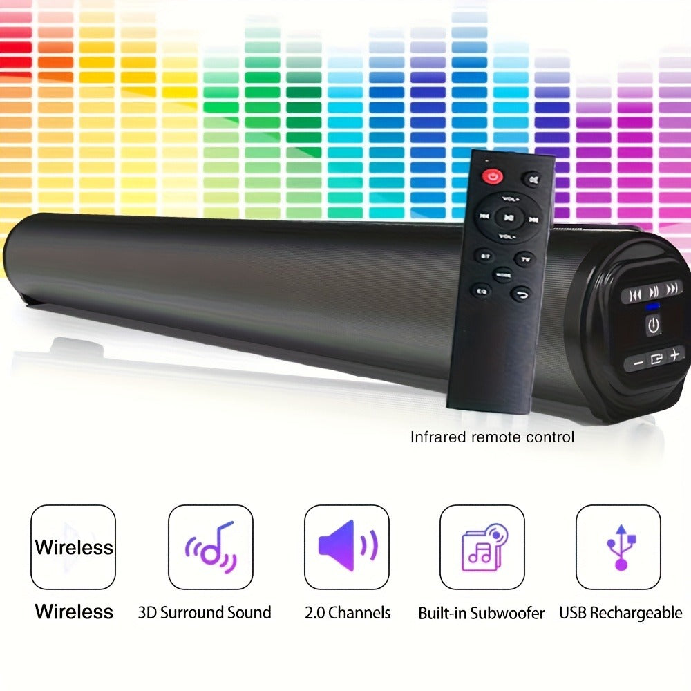 Home Theater Surround Sound System 5.2 Channel, Wireless Subwoofer Dual Air Ducts Bass Boost, TV Soundbar Stick with Remote Control