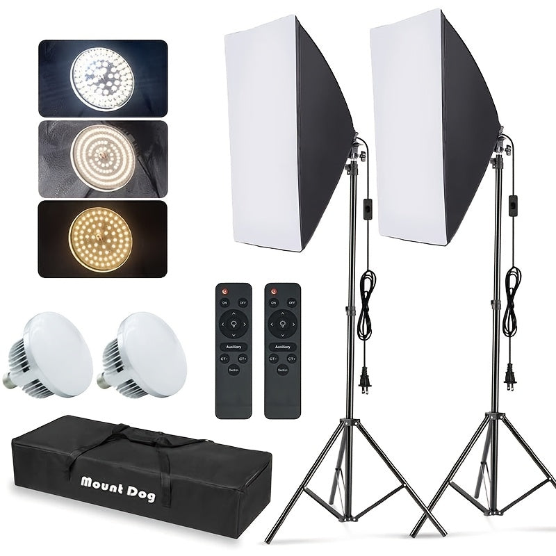Softbox Photography Lighting Kit 2-Pack MOUNTDOG 19.7x27.5 Inch Continuous Lighting System 85W 5700K E27 LED Bulbs with Remote for Portrait