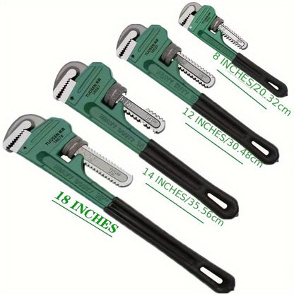 Pipe Wrench Professional Heavy Duty – 8", 12" & 18" CR-V Alloy Steel Plumbing Wrench, Non-Slip Ergonomic Handle, 1500 lbs Torque