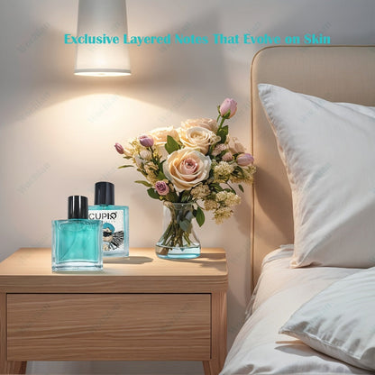 Cologne Spray for Men by CUPID in a 1.7 fl oz Bottle with Turquoise Glass and Boxed Presentation