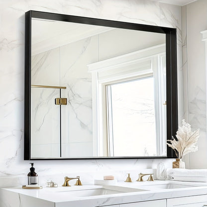 Rectangular Metal-Frame Bathroom Mirror in Black, Gold or Silver with Six Sizes and Dual Orientation