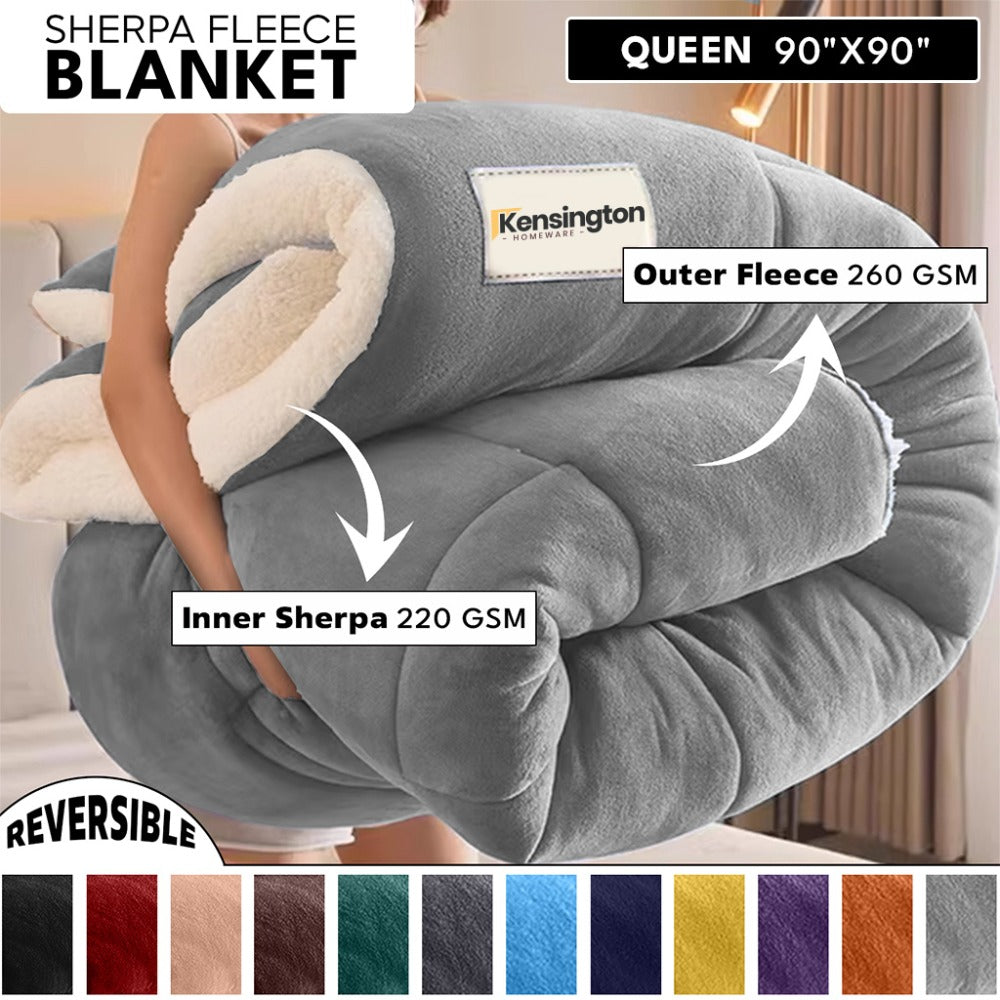 480GSM Sherpa Fleece Blanket, Double-Sided Heavy Throw for Couch, Bed & Travel, Reversible All Season