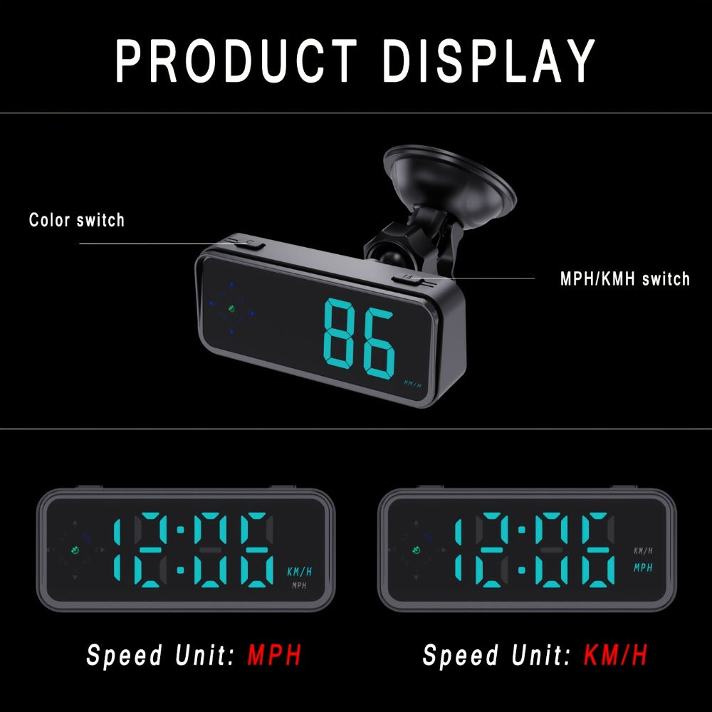 GPS HUD Speedometer Head Up Display – Digital Car Speed Meter Plug & Play, KMH MPH Switch, Multi-Color Display for All Vehicles
