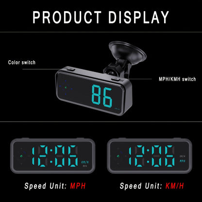 GPS HUD Speedometer Head Up Display – Digital Car Speed Meter Plug & Play, KMH MPH Switch, Multi-Color Display for All Vehicles